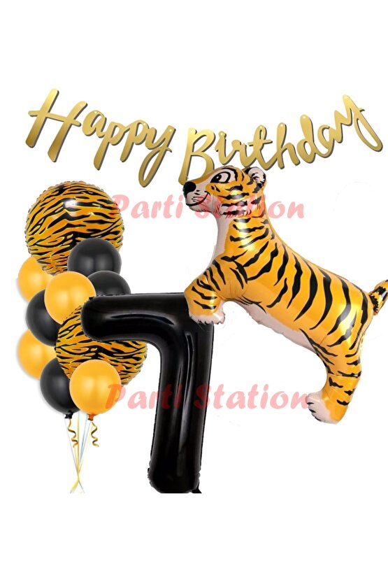 Safari Konsept Kaplan 7 Yaş Balon Seti Kaplan Parti Konsept Doğum Günü Balon Set Jungle Kaplan Balon