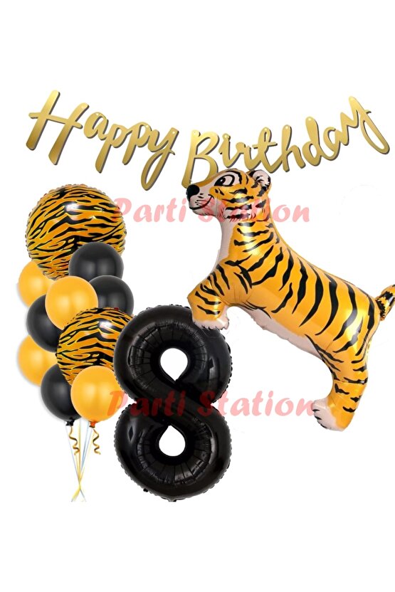 Safari Konsept Kaplan 8 Yaş Balon Seti Kaplan Parti Konsept Doğum Günü Balon Set Jungle Kaplan Balon