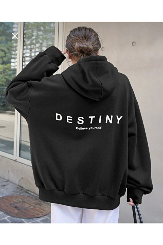 Kapşonlu Oversize Unisex Destiny Baskılı Sweatshirt