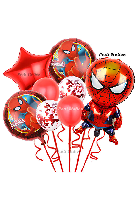 Spiderman Yıldız Balonlu Konsept Doğum Günü Balon Set Örümcek Adam Spiderman Balon Set