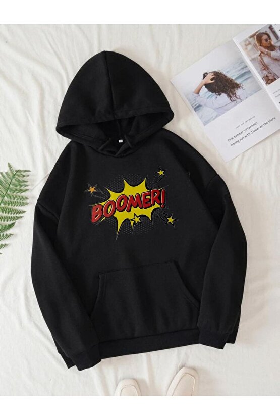 Kapşonlu Oversize Boomer Tasarımlı Sweatshirt