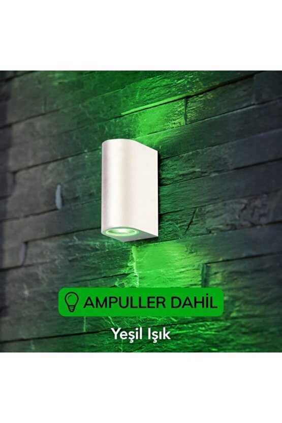 Dekoratif Çift Yönlü Beyaz Aplik - Yeşil Işık - Ampuller Dahil