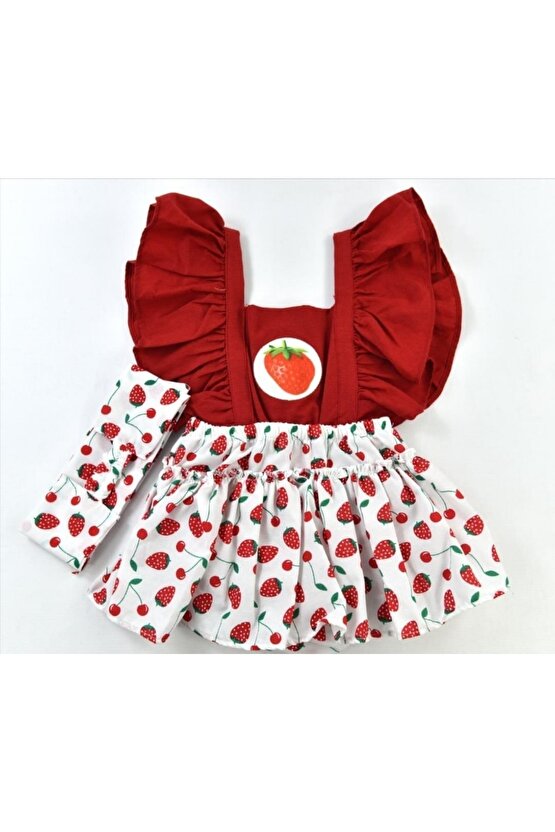 Kız Bebek Bandanalı Tatlı Meyveler Elbise Çilek