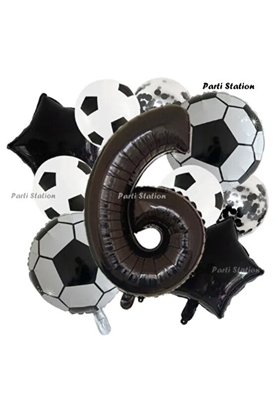 Siyah Beyaz Konsept 6 Yaş Doğum Günü Balon Set Siyah Beyaz Futbol Tema Doğum Günü Balon Set