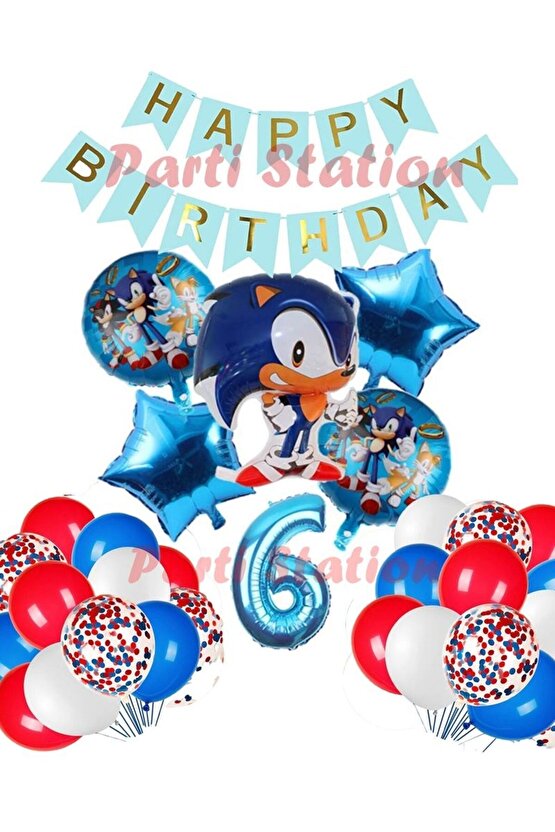 Sonic Tilki Konsept 6 Yaş Balon Set Sonic Doğum Günü Lacivert Balon Set