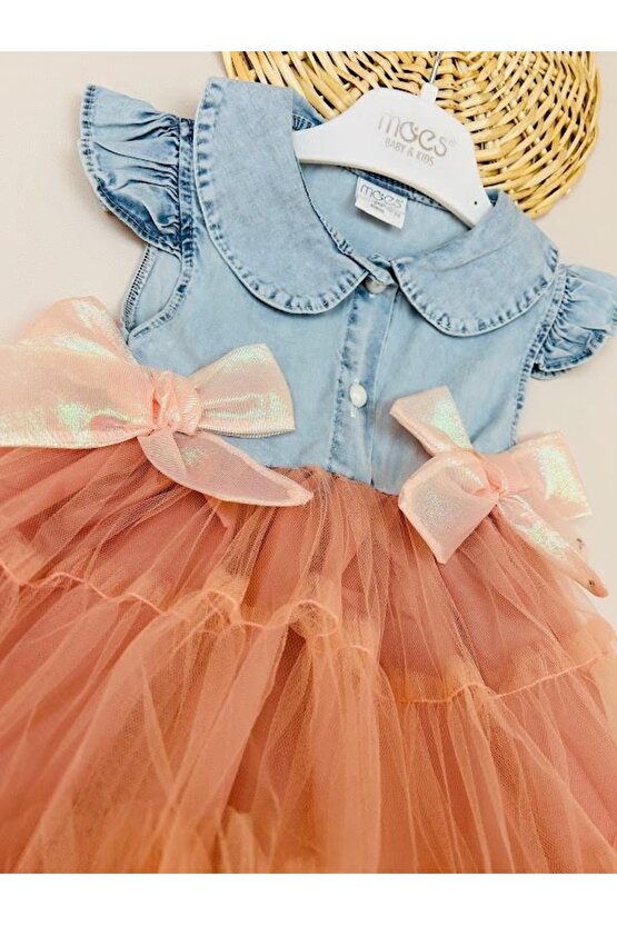 Kız Bebek Yazlık Doğum Günü Tütülü Kot Elbise Pembe