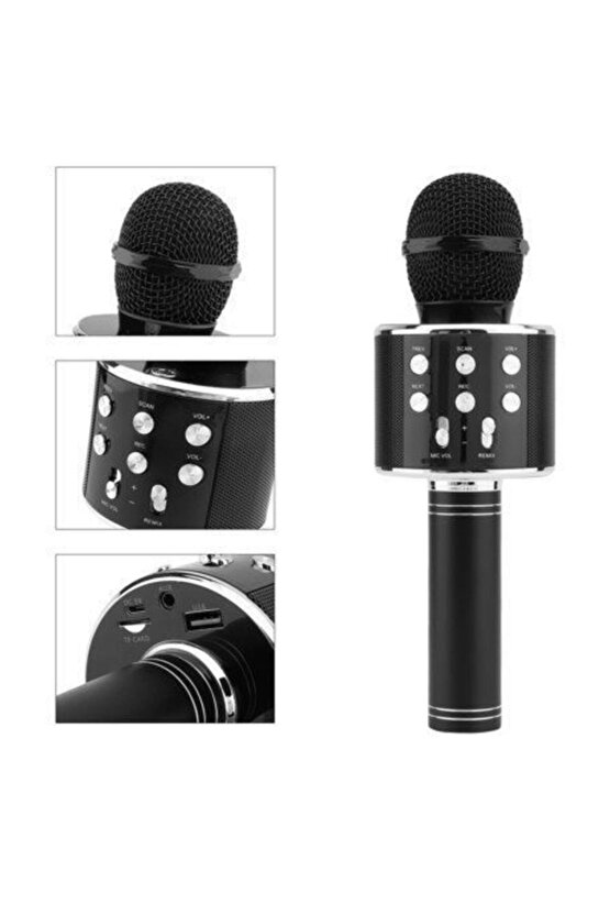 Ktv Ws-858 Karaoke Mikrofon Bluetooth Hoparlör Ses Değiştirme Özellikli Siyah