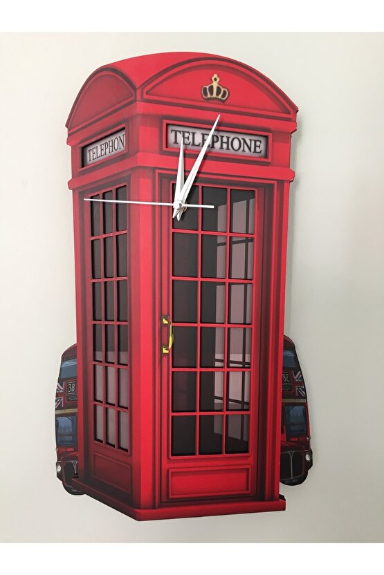 London Telefon Kulübesi Sallanır Sarkaçlı Dekoratif Duvar Saati