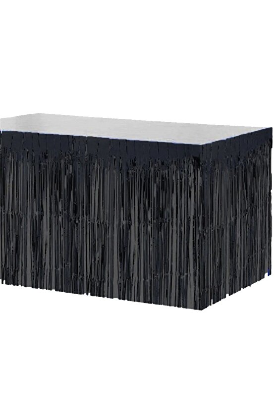 Masa Örtüsü ve Etek Set Plastik Pembe Renk Masa Örtüsü Siyah Renk Metalize Sarkıt Masa Eteği Set