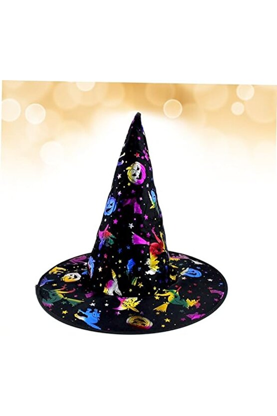 Himarry Cadı Şapkası Siyah Üzeri Rengarenk Balkabağı Cadı Figür Baskılı 38x34 Cm