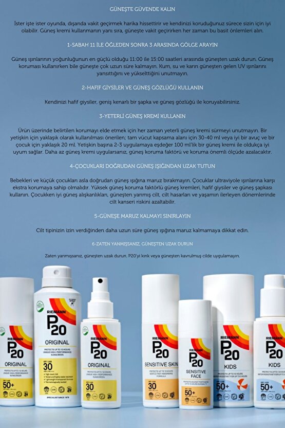 P20 Original 200ml SPF 50 UVA & UVB Koruyucu Güneş Kremi Sprey