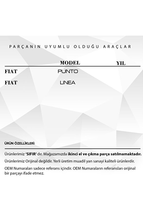 Fiat Linea , Punto Için Cam Açma Düğme Kapağı