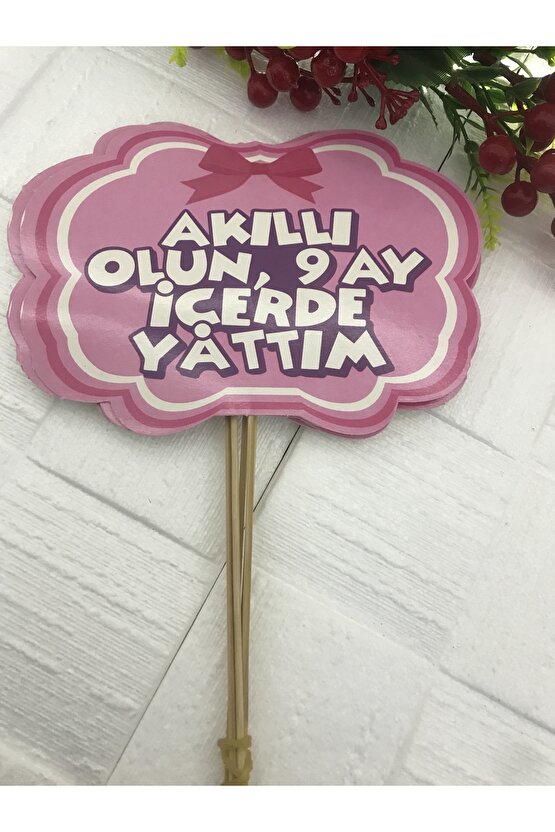 AKILLI OLUN , 9 AY İÇERDE YATTIM - PEMBE .... Temalı Konuşma Balonu 5 adet