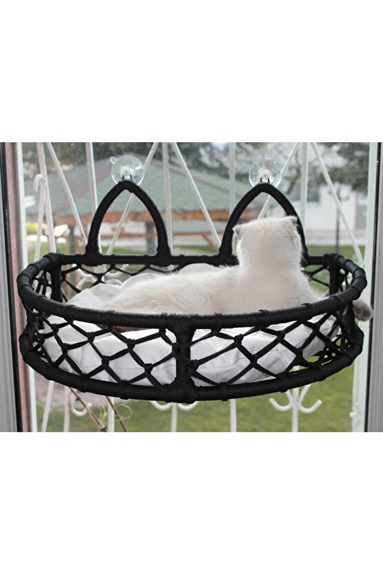Cedric Kedi Cam Yatağı & Cam Askılı Vantuzlu Kedi Yatağı Siyah