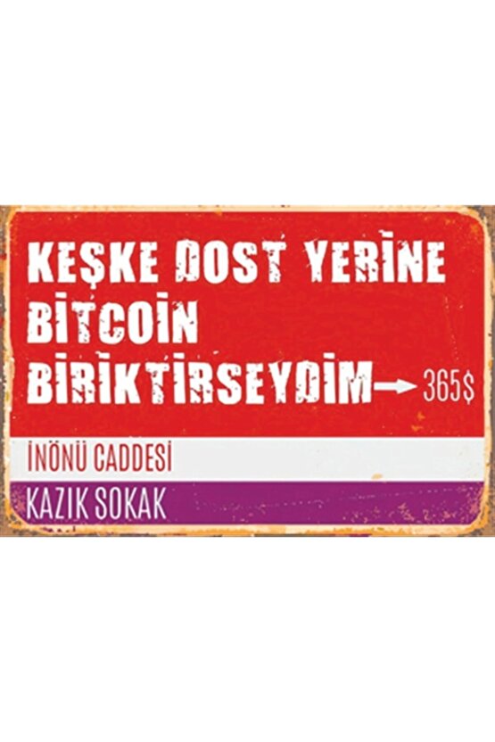 Dost Yerine Bitcoin Biriktirseydim Sokak Tabelası Retro Ahşap Poster