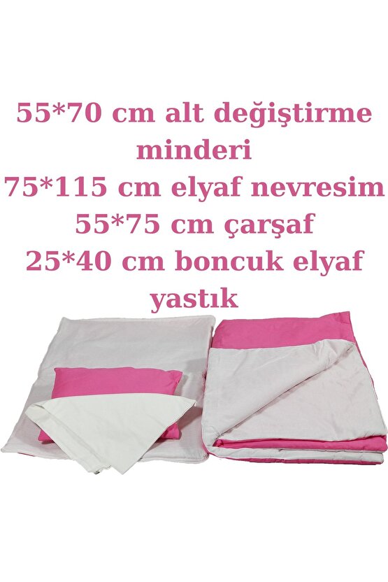 %100 Pamuklu Pembe Kumaş Bebek Alt Açma Minderi Ve Beşik Içi Nevresim Takımı