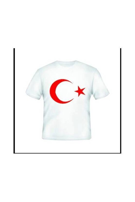 Unisex Beyaz Türkiye Ayyıldız Baskılı Tişört L Beden