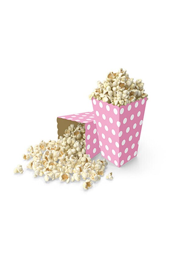 Pembe Puanlı Karton Popcorn Mısır Cips Kutusu 8 Adet