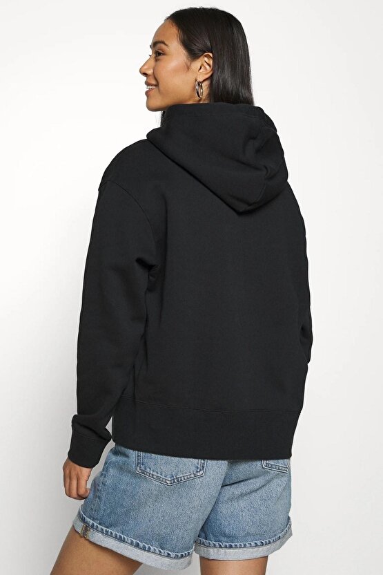Sportswear Fleece Hoodie Oversized Fit Kapüşonlu Siyah Sweatshirt