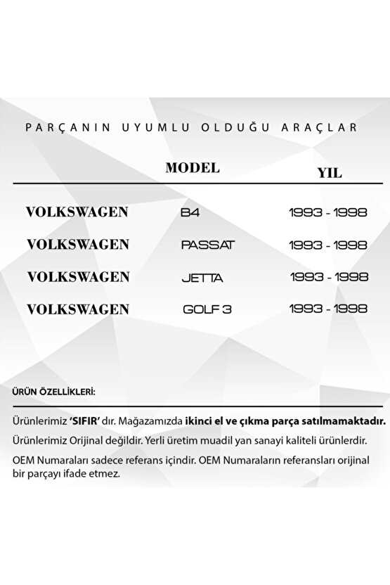 Volkswagen B4, Passat Jetta, Golf 3 Için Airbag Zemberek - 959653  Uyumlu