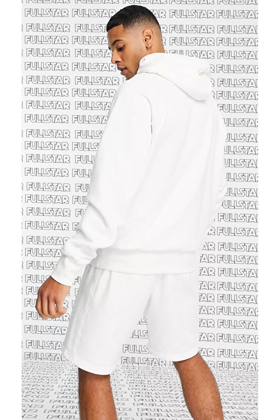 Air White Unisex Loose Fit Hoodie Rahat Kalıp Kapüşonlu Beyaz Sweatshirt