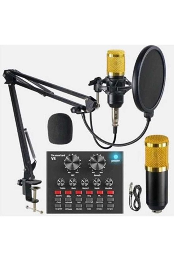 Profesyonel Stüdyo Mikrofonu 3.5mm Jack Girişli Youtuber Kondenser Full Set Studıo Mıcrofon Kit