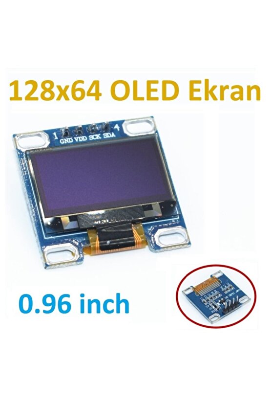 128x64 Oled Ekran Display Lcd 0.96 I2c Arduino Raspberry Pı Mavi, Blue