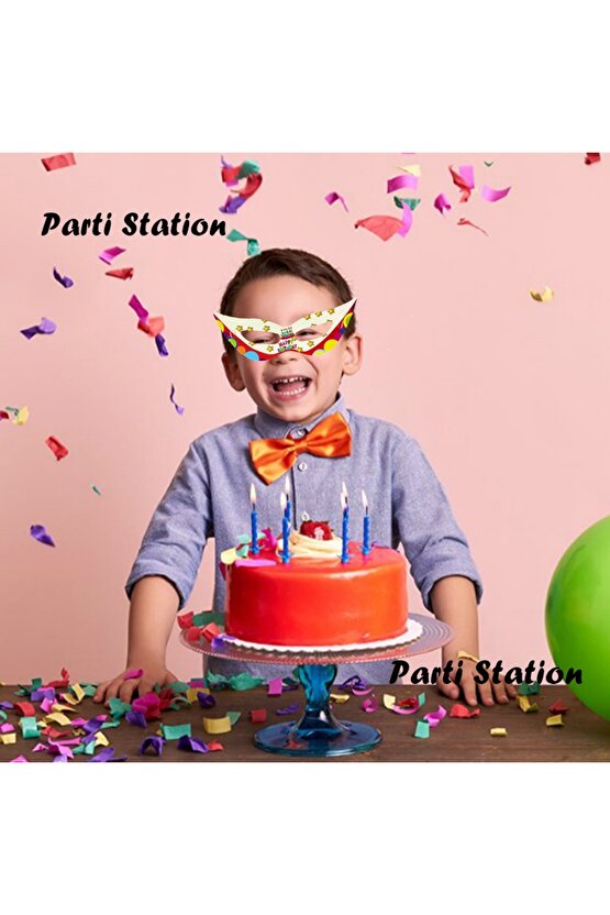 Rengarenk Flama Desenli Happy Birthday Doğum Günü Kağıt Parti Gözlüğü 10 Adet Çocuk Parti Gözlüğü