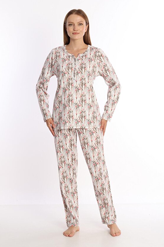 %100 Pamuk Uzun Kol Kadın Pijama Takımı