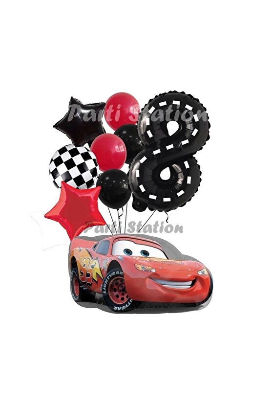 Cars Şimşek Mcqueen Yarış Arabası Konsept 8 Yaş Balon Set Cars Arabalar Doğum Günü Balon Set