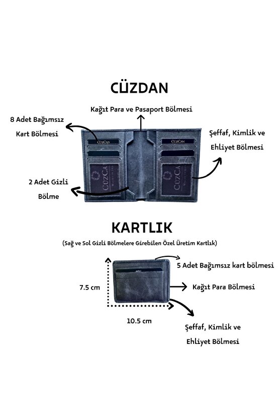 Orlando Antrasit Gri Hakiki Deri Erkek Cüzdanı Kartlık Hediyeli