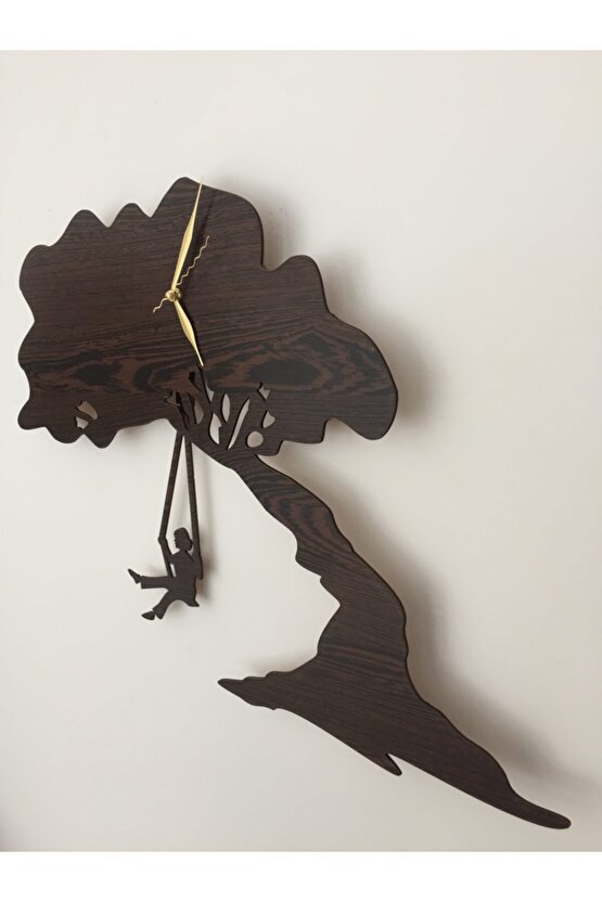 Kahverengi Ağaç Dekoratif Sallanır Sarkaçlı Duvar Saati