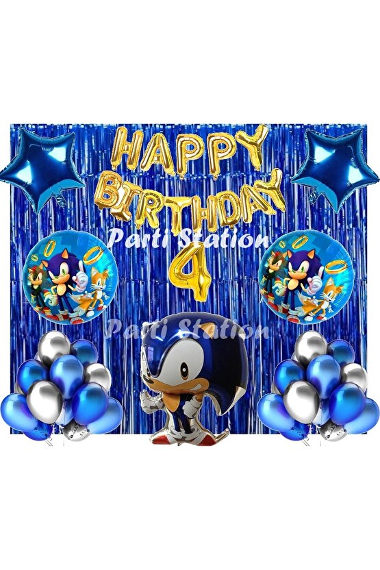 Lacivert Tilki Sonic Boom Konsept 4 Yaş Balon Set Sonic Tema Doğum Günü Arka Fon Süsleme Balonlu Set