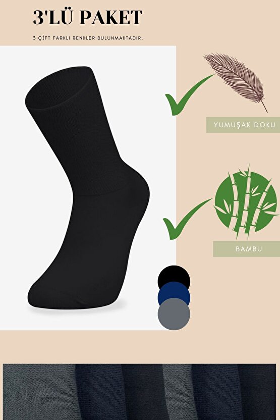 (3 Çift ) Klasik Uzun Boy Mevsimlik Dikişsiz Erkek Bambu Soket Çorap