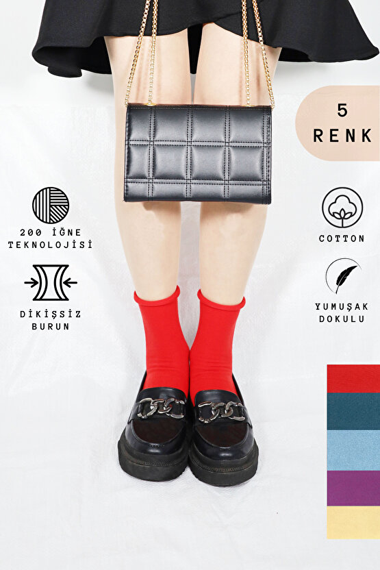 Coton Dikişsiz Lastiksiz Roll-top Yazlık Sıkmayan 5 li Paket Uzun Kadın Çorap Seti