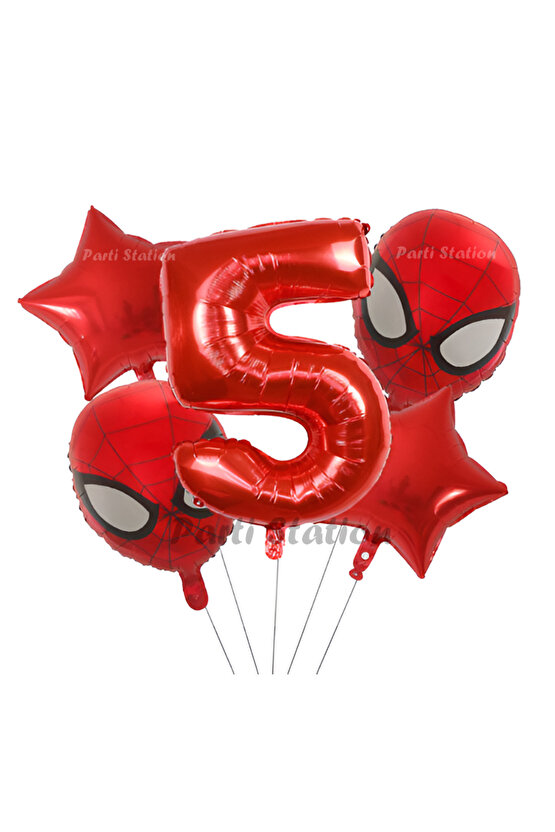 Spiderman Örümcek Adam 5 Yaş Balon Set Spiderman Konsept Kırmızı Rakam Balon Doğum Günü Set