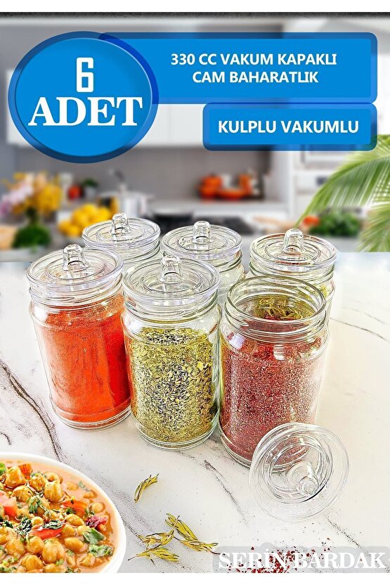 6 Adet Kulplu Ve Vakum Kapaklı Cam Baharat Takımı