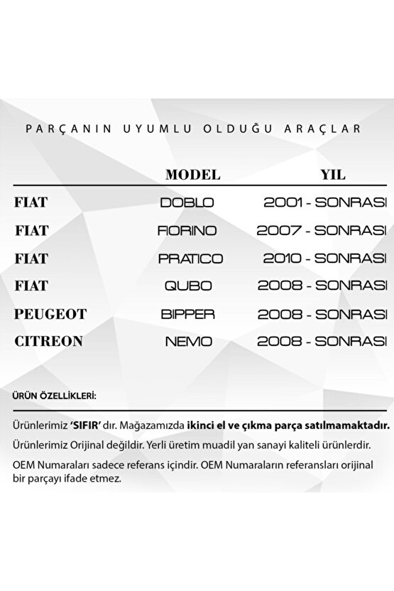 Fiat Doblo, Peugeot Için Sürgülü Kapı Kilit Karşılık Plastiği