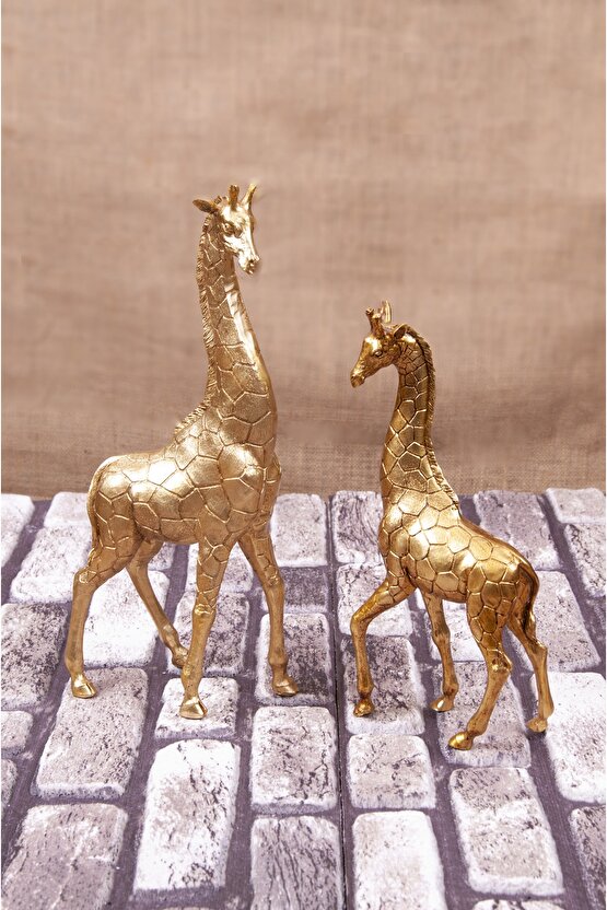 Dekoratif Ikili Zürafa Gold Antrasit Biblo
