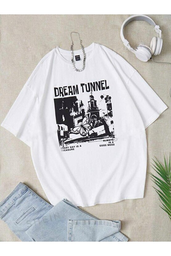 KadınKız Dream Tunnel Baskılı Bisiklet Yaka Oversize Tişört