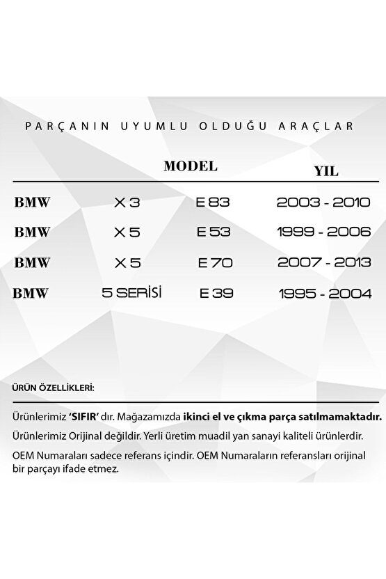 Bmw X3 E83,5serisi E39 Için Panaromik Tavan Sunroof Tamir Seti - 6 Parça