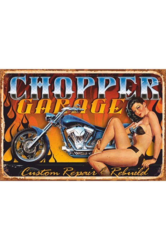 Pin Up Kızı Klasik Motor Retro Ahşap Poster