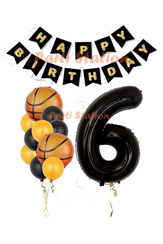Basketbol Konsept 6 Yaş Siyah Balon Set Basketbol Tema Doğum Günü Balon Seti