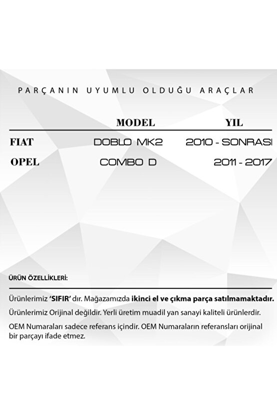 Fiat Doblo, Opel Combo D Için Arka Tampon Reflektörü - Sağ-sol