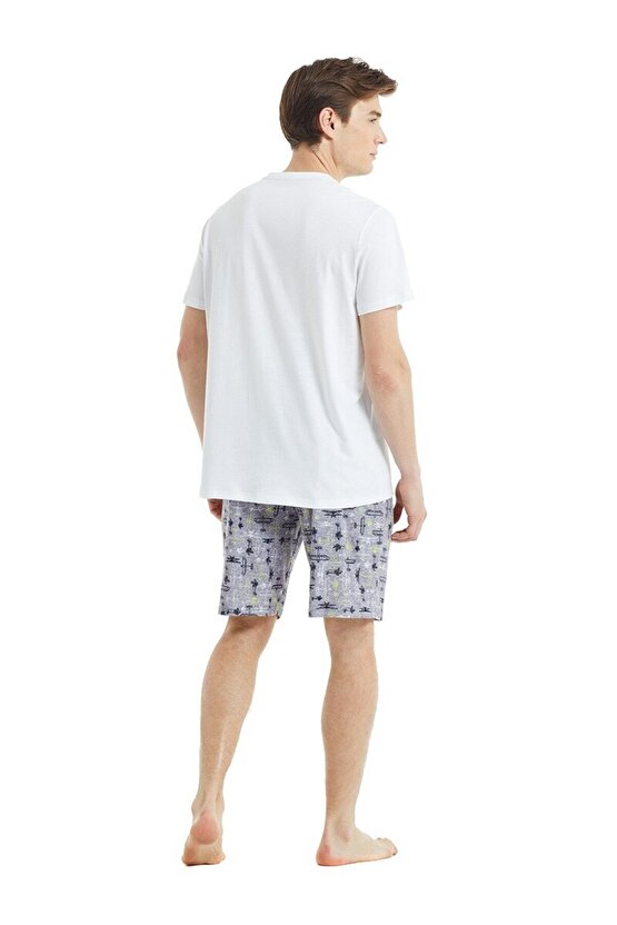 30880 V Yaka Normal Bel Düz Beyaz Erkek Pijama Takımı