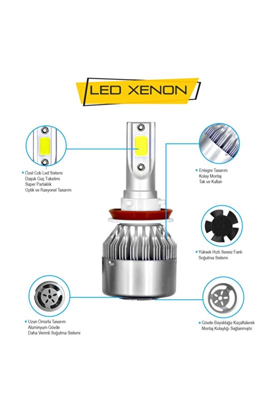 H11 Led Xenon Far Ampülü C6 Kasa Şimşek Etkili Beyaz Işık