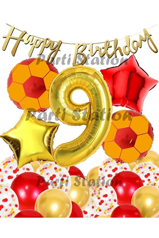 Gs Sarı Kırmızı Balon Set Sarı Kırmızı 9 Yaş Balon Set Futbol Balon Set Gs Doğum Günü Balon Set