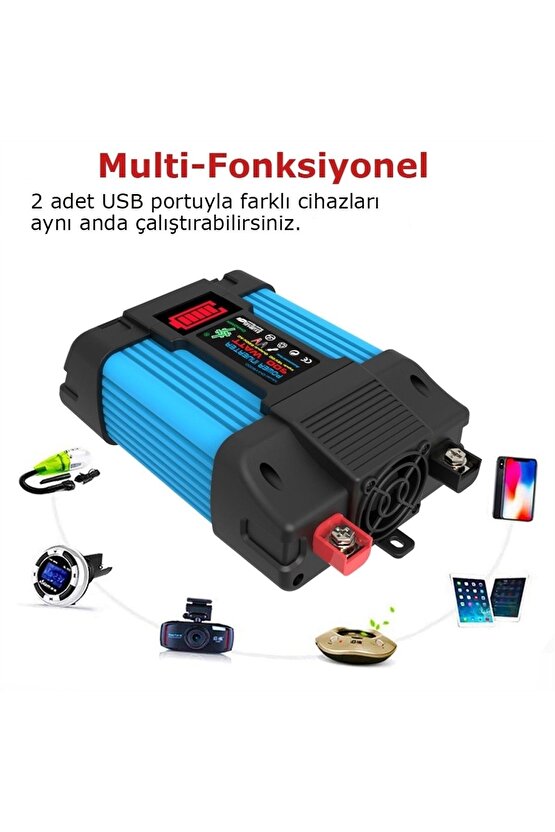 500W İNVERTER DC12V 220V ÇEVİRİCİ ARAÇ VE AKÜDEN 12V U 220V A ÇEVİREN İNVERTÖR