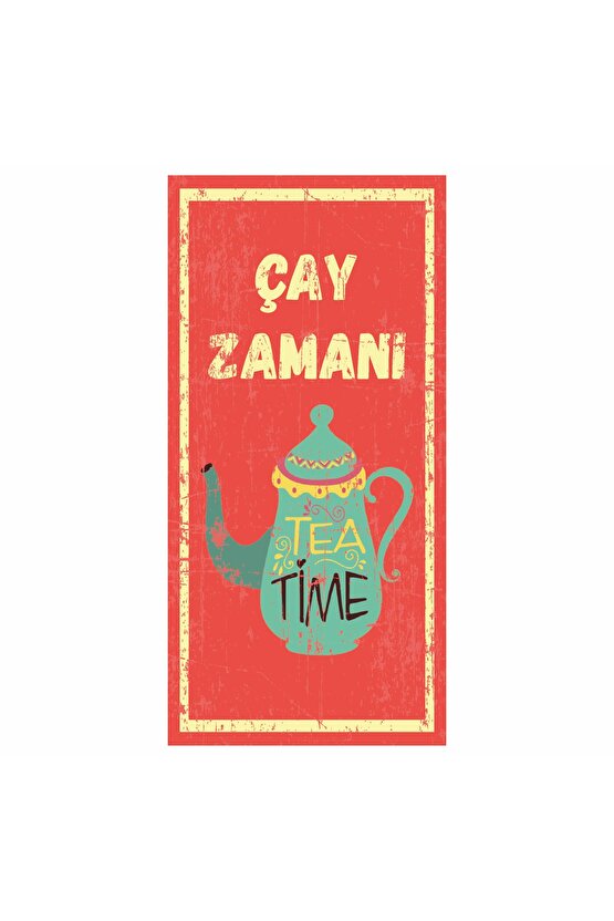 çay zamanı mutfak cafe bar ev dekorasyon tablo mini retro ahşap poster