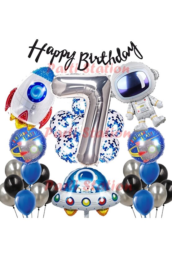 Space Uzay Konsept 7 Yaş Balon Seti Astronot Roket Doğum Günü Parti Balon Seti Uzay Galaksi Balon